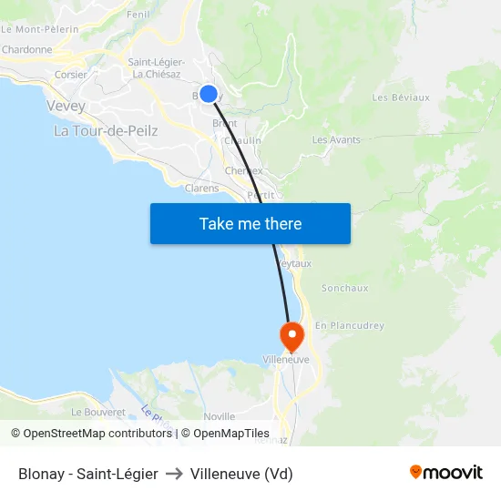 Blonay - Saint-Légier to Villeneuve (Vd) map