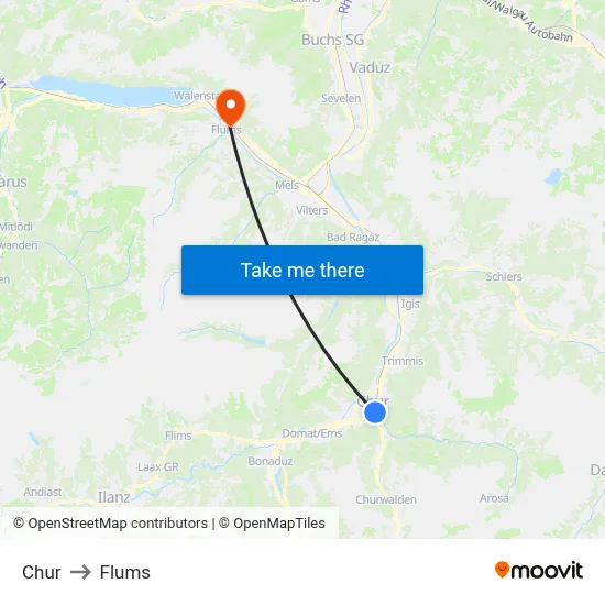 Chur to Flums map