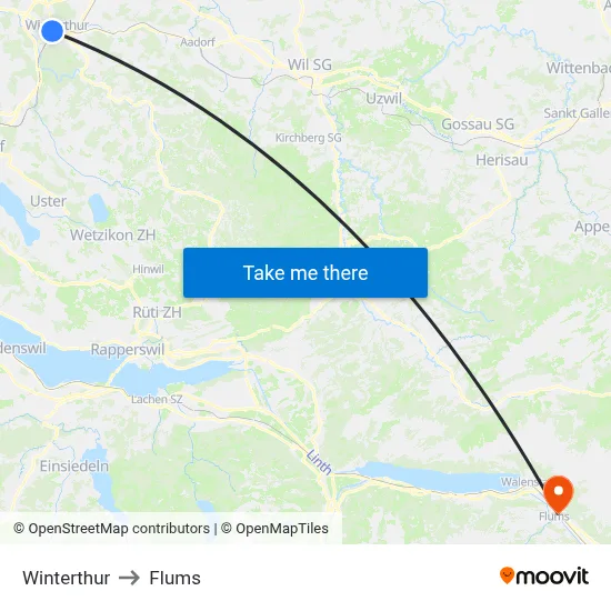 Winterthur to Flums map