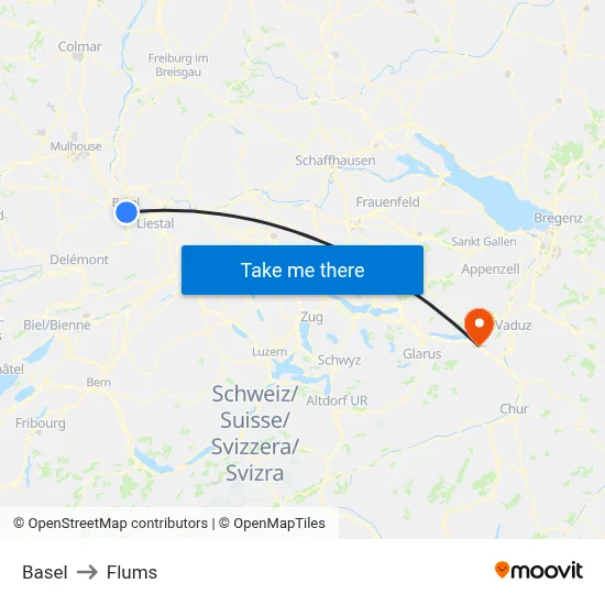 Basel to Flums map