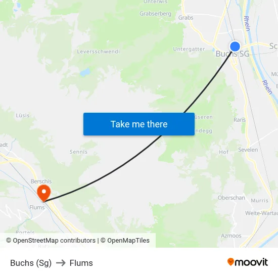 Buchs (Sg) to Flums map
