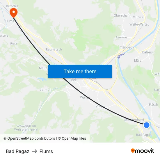 Bad Ragaz to Flums map