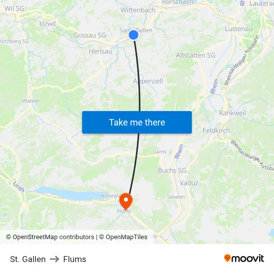 St. Gallen to Flums map