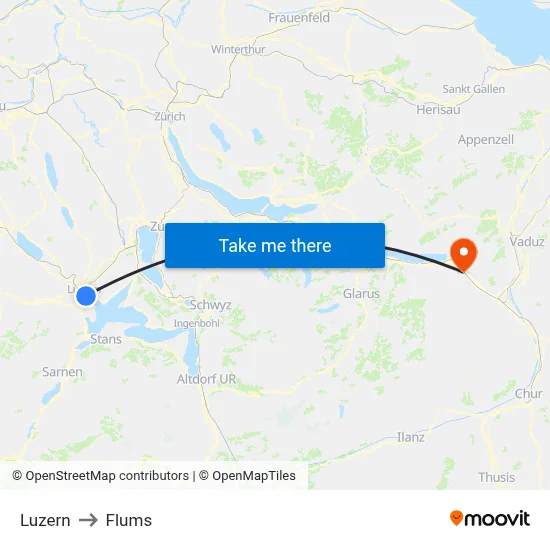 Luzern to Flums map