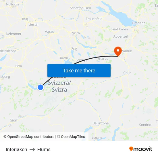 Interlaken to Flums map