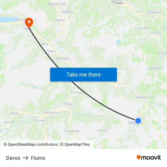 Davos to Flums map