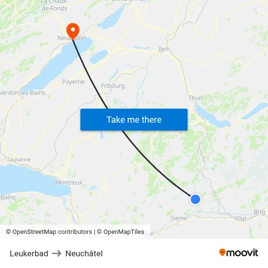Leukerbad to Neuchâtel map
