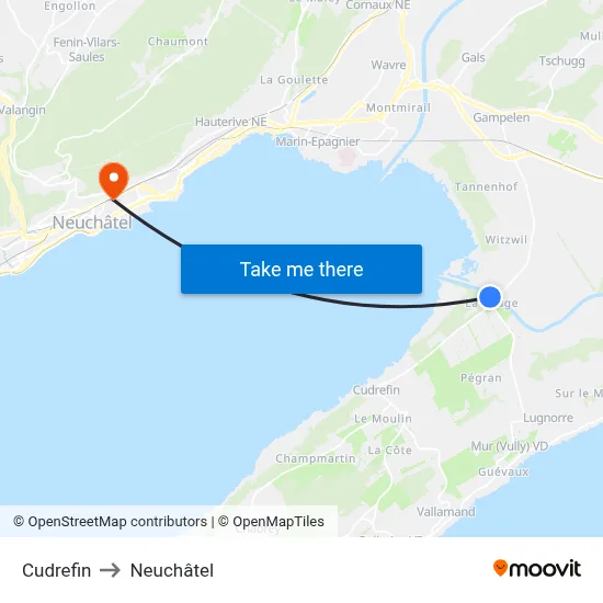 Cudrefin to Neuchâtel map