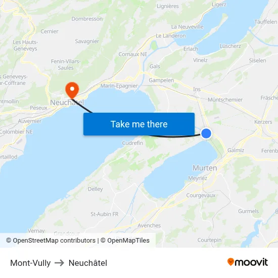 Mont-Vully to Neuchâtel map