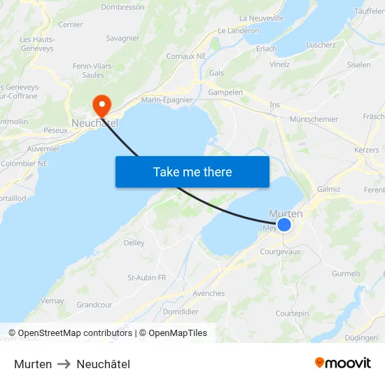 Murten to Neuchâtel map