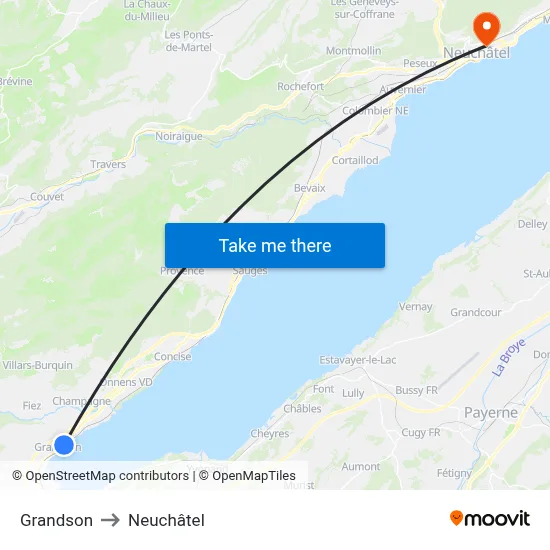 Grandson to Neuchâtel map