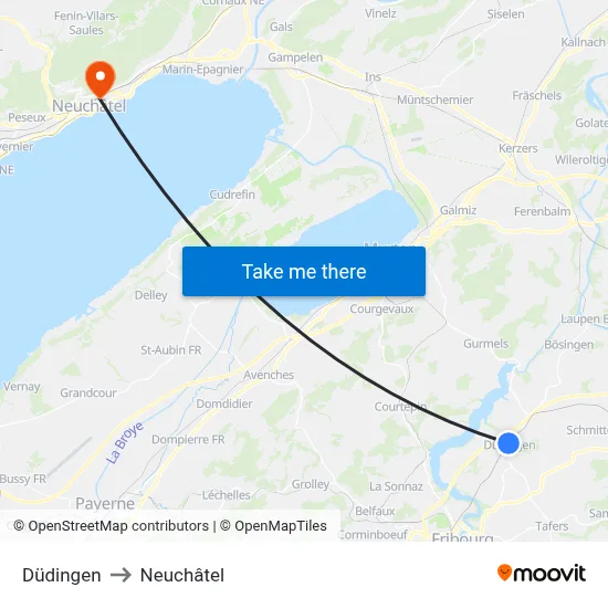 Düdingen to Neuchâtel map