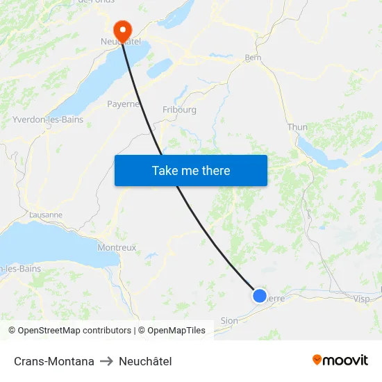 Crans-Montana to Neuchâtel map