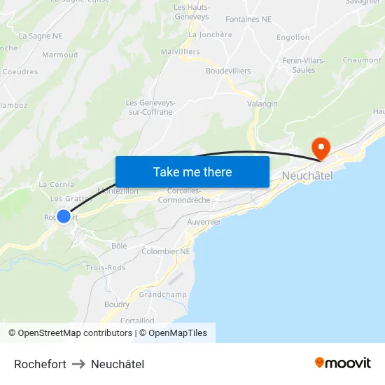 Rochefort to Neuchâtel map