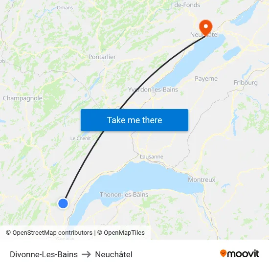 Divonne-Les-Bains to Neuchâtel map