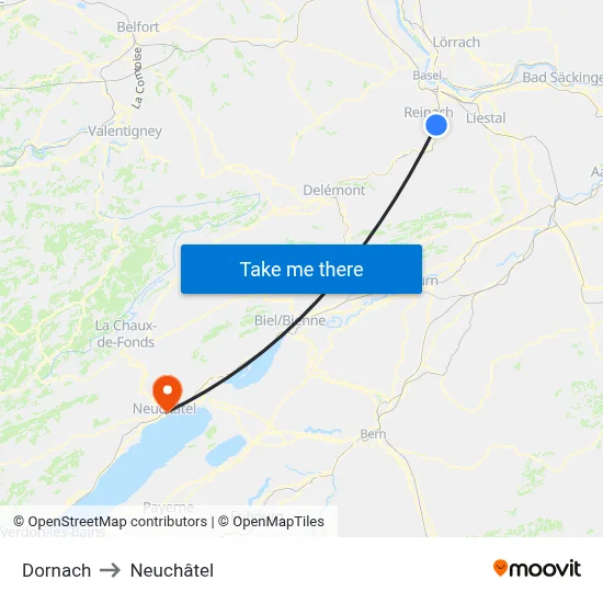 Dornach to Neuchâtel map