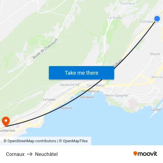 Cornaux to Neuchâtel map