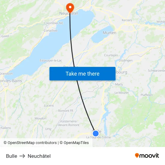 Bulle to Neuchâtel map