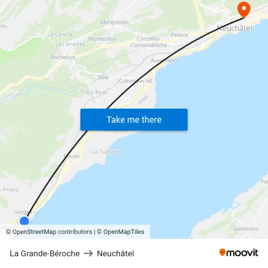 La Grande-Béroche to Neuchâtel map