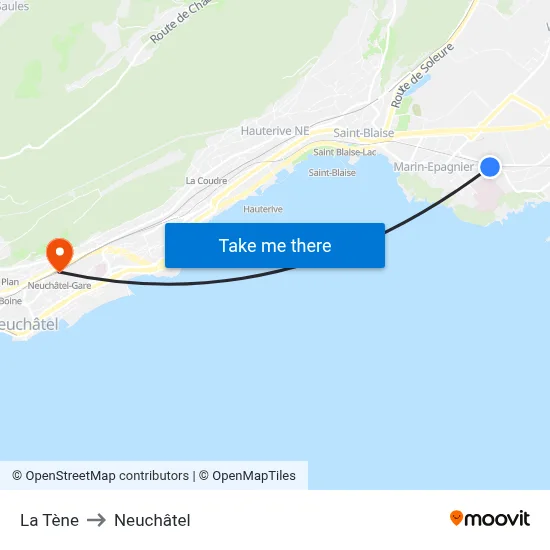 La Tène to Neuchâtel map
