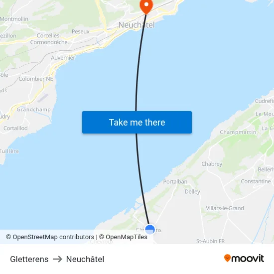 Gletterens to Neuchâtel map