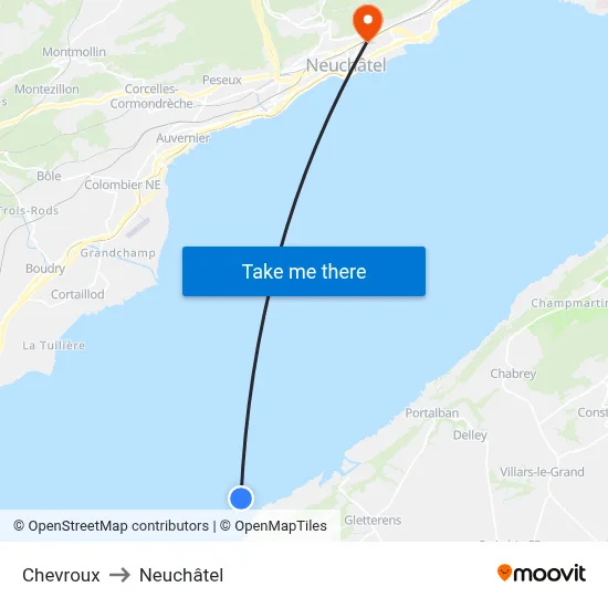 Chevroux to Neuchâtel map