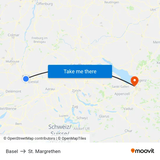 Basel to St. Margrethen map