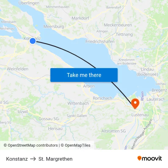 Konstanz to St. Margrethen map