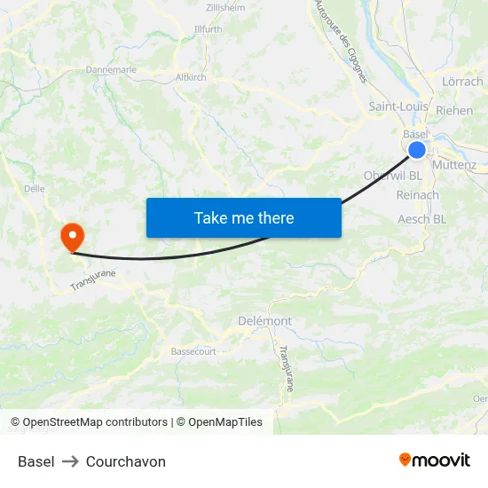Basel to Courchavon map