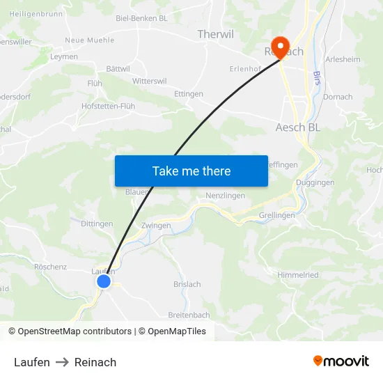 Laufen to Reinach map