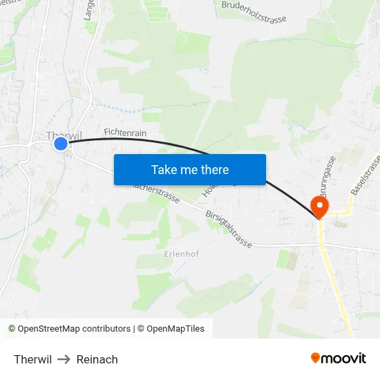 Therwil to Reinach map