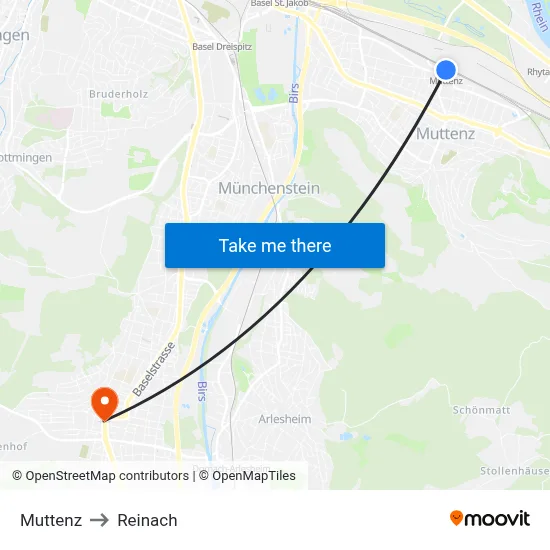 Muttenz to Reinach map