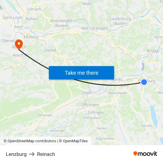 Lenzburg to Reinach map