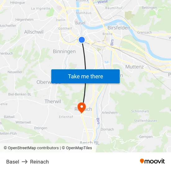 Basel to Reinach map