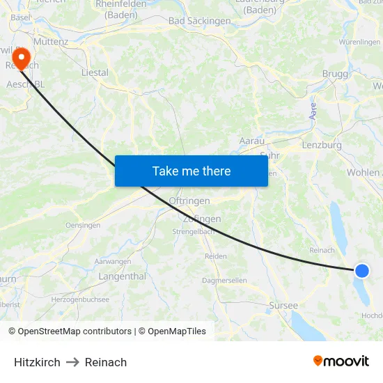 Hitzkirch to Reinach map