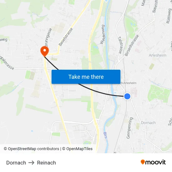 Dornach to Reinach map