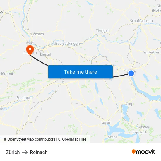 Zürich to Reinach map