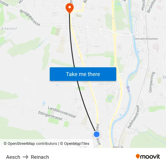 Aesch to Reinach map