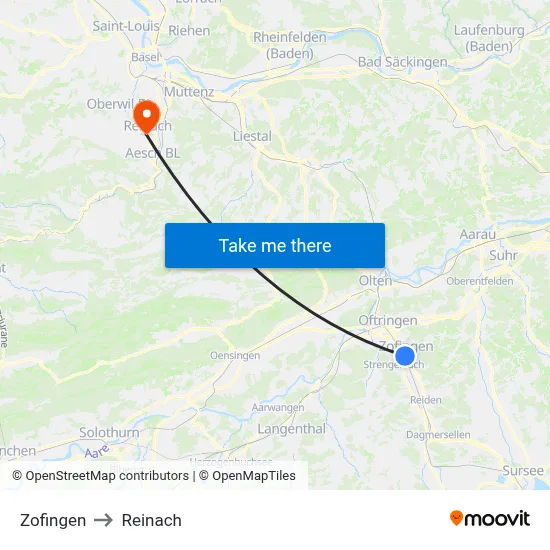 Zofingen to Reinach map