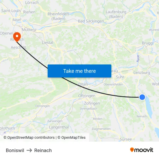Boniswil to Reinach map