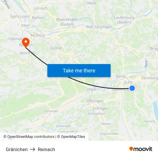 Gränichen to Reinach map