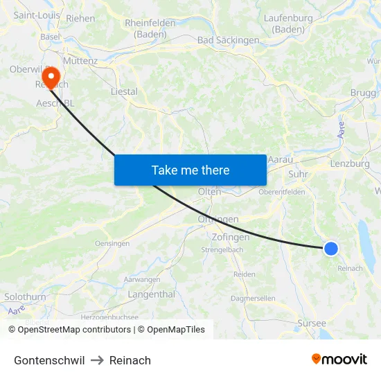 Gontenschwil to Reinach map