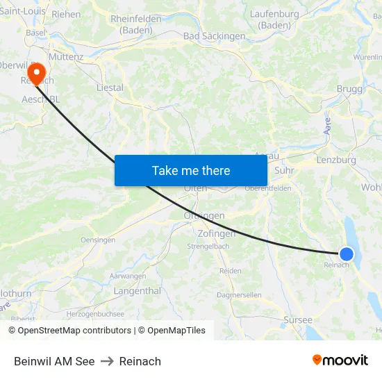 Beinwil AM See to Reinach map