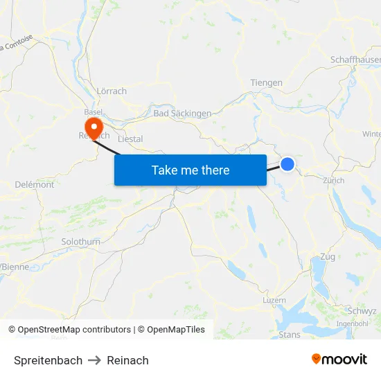 Spreitenbach to Reinach map