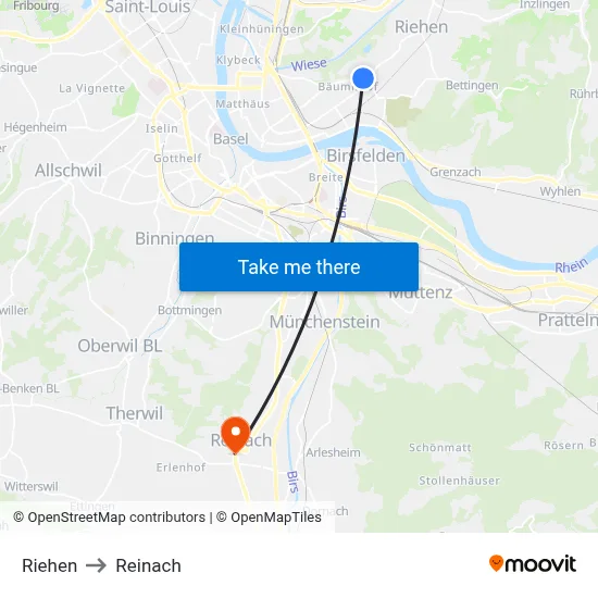 Riehen to Reinach map
