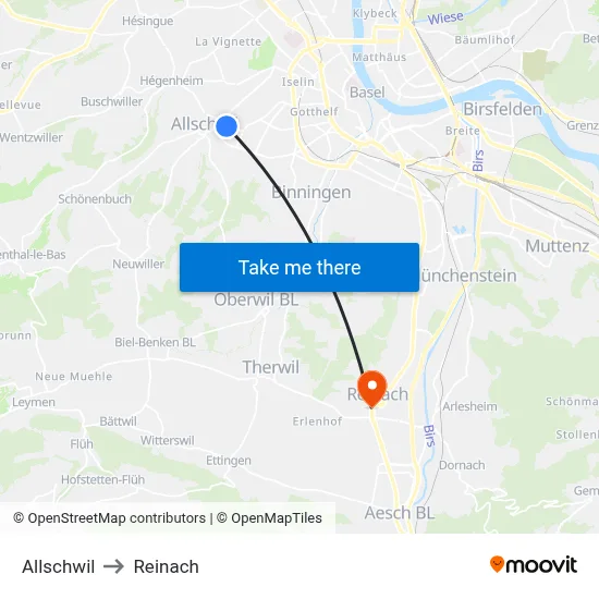 Allschwil to Reinach map