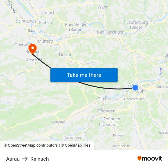 Aarau to Reinach map