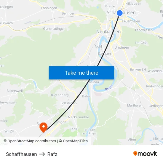 Schaffhausen to Rafz map