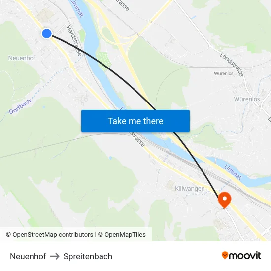 Neuenhof to Spreitenbach map