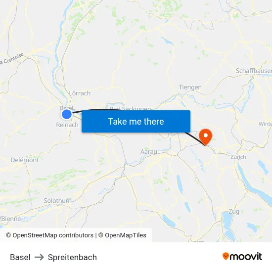 Basel to Spreitenbach map